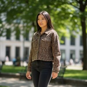 Free People Leopard Print Jean Jacket